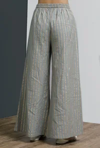 Grey Hand-Block Stripe Printed Palazzo image 3