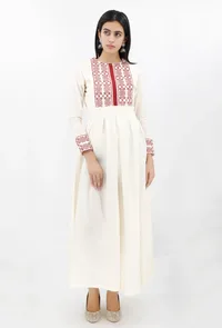 Cotton Dress With Maroon Cross Stitch Yoke image 1