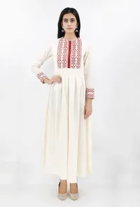 Cotton Dress With Maroon Cross Stitch Yoke image 2