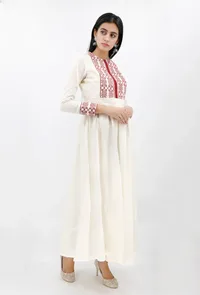 Cotton Dress With Maroon Cross Stitch Yoke image 3