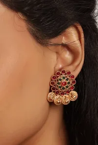 Big Studs In Premium High Gold Plated Temple Jewellery Set image 2