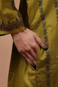 Sage Green Woolen Sozni Embroidered Phiran- Free Size image 6