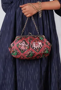 Green, Red & Multi Silk Patola Print Clutch image 1