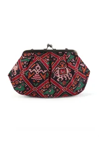 Green, Red & Multi Silk Patola Print Clutch image 4