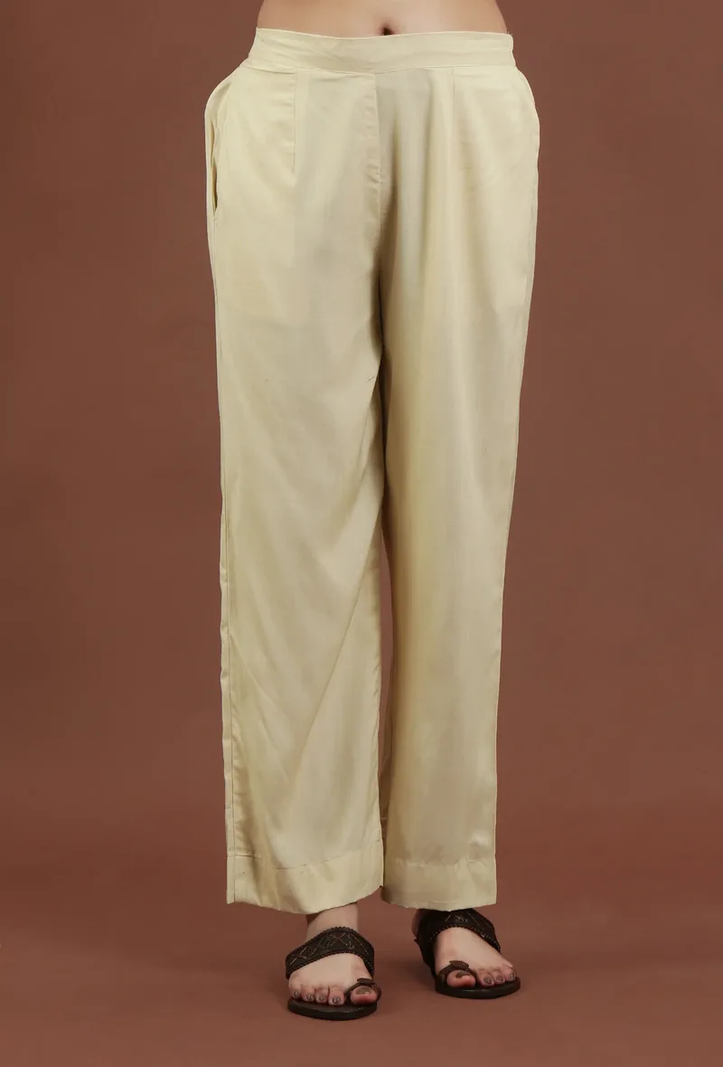 Solid Beige Shantoon Straight Fit Ethnic Pant