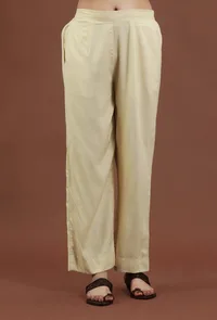 Solid Beige Shantoon Straight Fit Ethnic Pant image 1