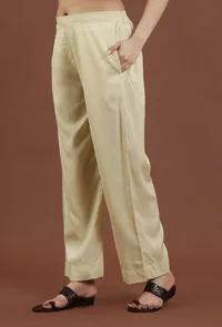 Solid Beige Shantoon Straight Fit Ethnic Pant image 3
