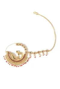 Traditional Bridal Nath Nose Ring with Chain and Pearls image 2