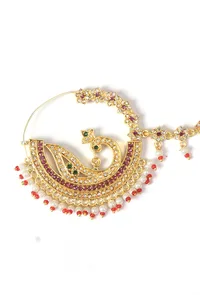 Traditional Bridal Nath Nose Ring with Chain and Pearls image 3