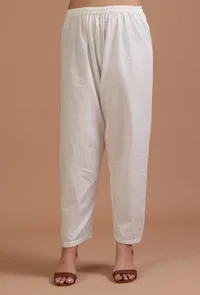 Set Of 2: White Cotton Embroidered Kurta & Pant Set image 4