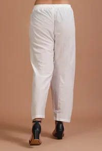 Set Of 2: White Cotton Embroidered Kurta & Pant Set image 5