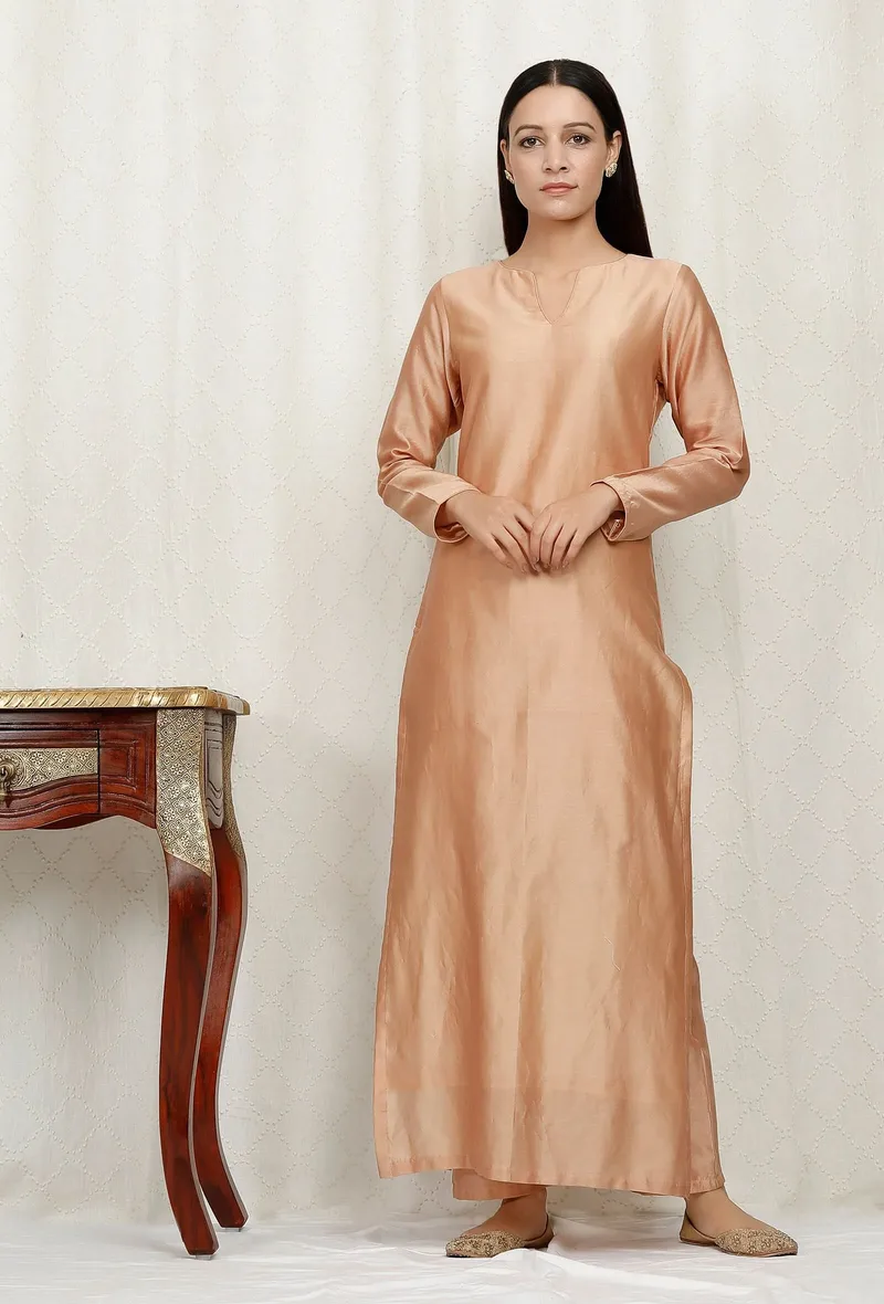 Golden Beige Pure Banarasi Chanderi Kurta