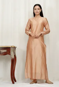 Golden Beige Pure Banarasi Chanderi Kurta image 1