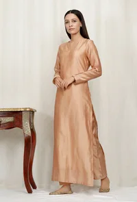 Golden Beige Pure Banarasi Chanderi Kurta image 2