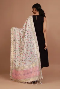 Off White Color Semi Silk Dupatta With Zari Weaving image 4