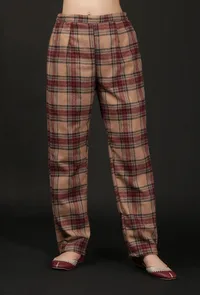Set Of 2: Chestnut Brown Woven Tartan Checks Phiran Kurta & Straight Pants image 4