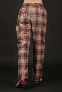 Set Of 2: Chestnut Brown Woven Tartan Checks Phiran Kurta & Straight Pants image 5