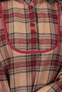 Set Of 2: Chestnut Brown Woven Tartan Checks Phiran Kurta & Straight Pants image 6