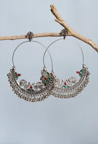 Oxidized Silver Peacock Stud Dangler Earring image 1