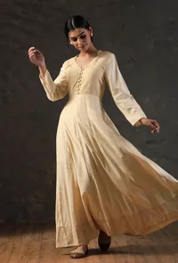 Sand Beige Cotton Silk Maxi Dress image 1