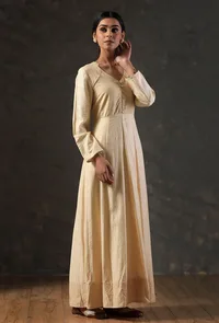 Sand Beige Cotton Silk Maxi Dress image 2