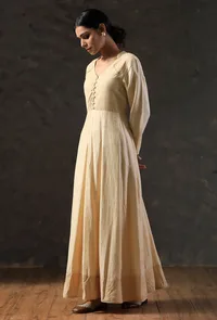 Sand Beige Cotton Silk Maxi Dress image 3