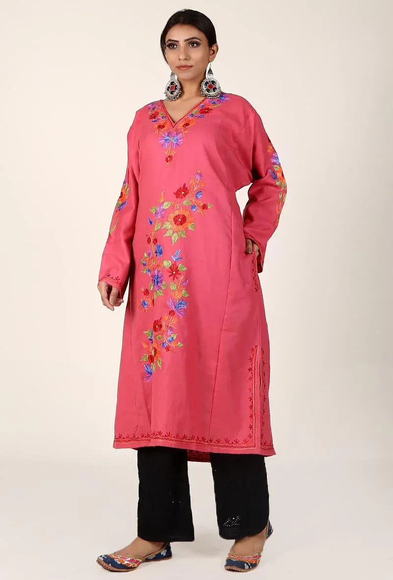Semi-Formal Embroidered Pink Phiran