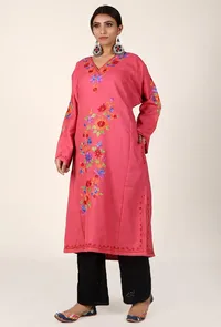 Semi-Formal Embroidered Pink Phiran image 1