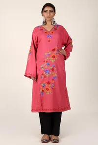 Semi-Formal Embroidered Pink Phiran image 2