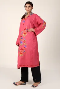Semi-Formal Embroidered Pink Phiran image 3