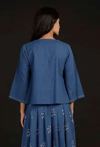 Denim Blue Hand Detailed Cotton Top image 5