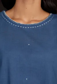 Denim Blue Hand Detailed Cotton Top image 6