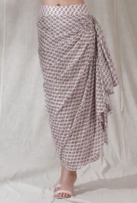 Baby pink color kota cotton contrast color floral blockprinted sarong draped high waist long skirt image 1