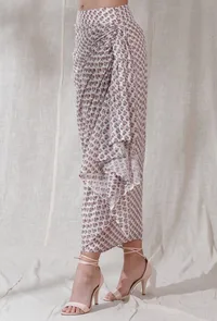 Baby pink color kota cotton contrast color floral blockprinted sarong draped high waist long skirt image 3