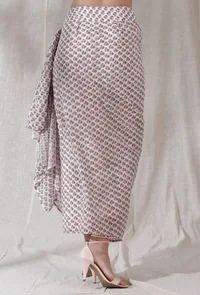 Baby pink color kota cotton contrast color floral blockprinted sarong draped high waist long skirt image 4