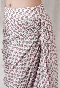 Baby pink color kota cotton contrast color floral blockprinted sarong draped high waist long skirt image 5