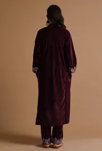 Set Of 2: Crater Brown Kashmiri Tilla Embroidery Phiran With Pant-Free Size image 4