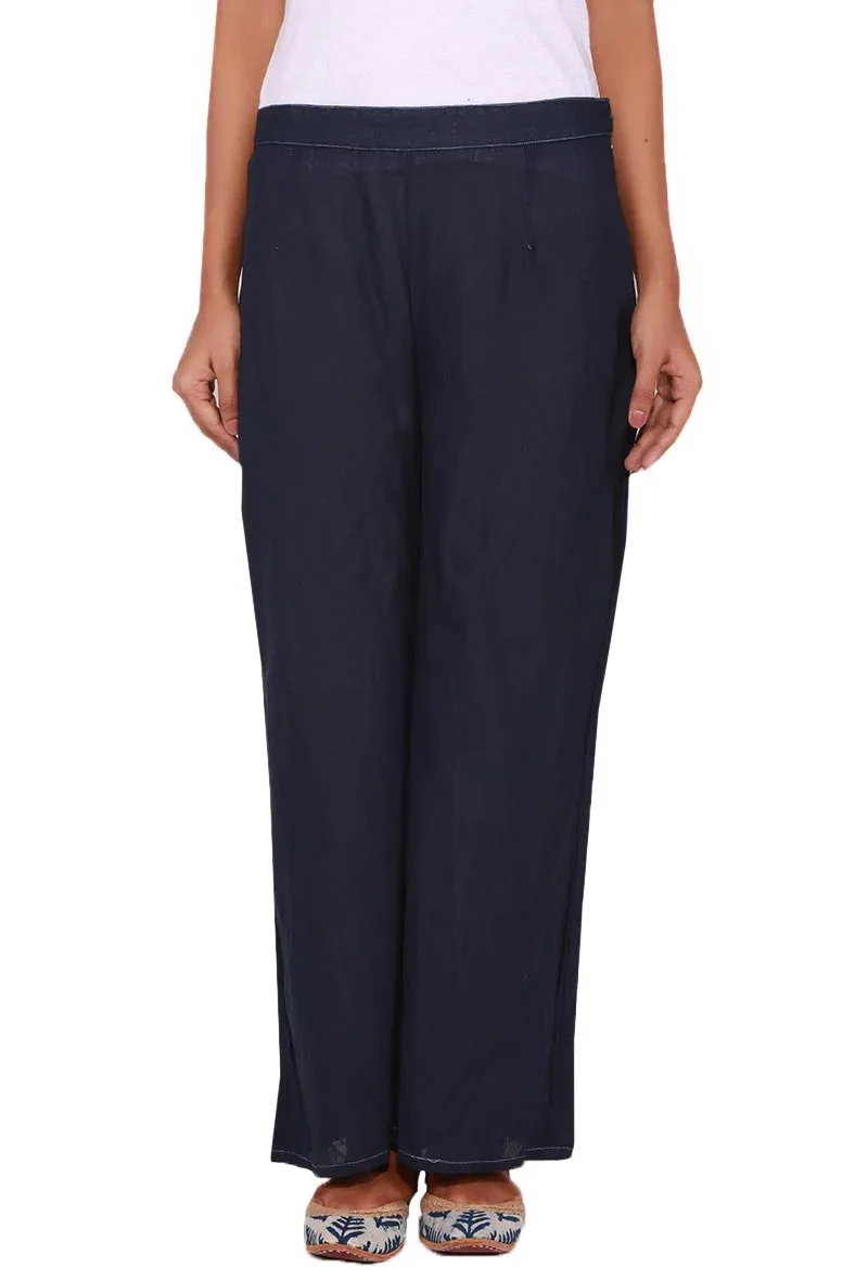 Navy Blue Cotton Linen Palazzo Pants