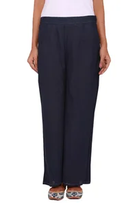 Navy Blue Cotton Linen Palazzo Pants image 1
