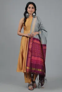 Grey & Maroon Ikat Dupatta image 1