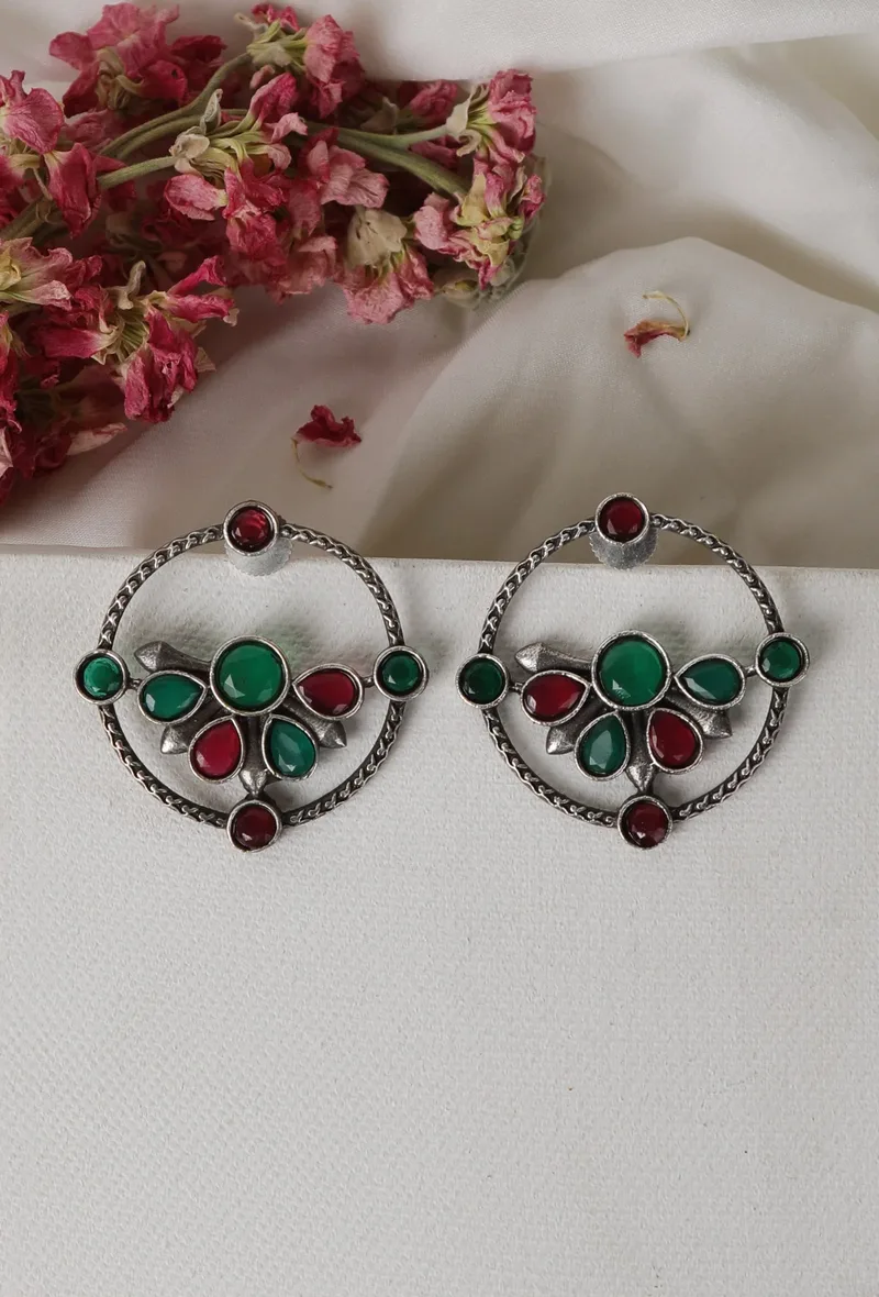 Red & Green Kundan Circular Studs