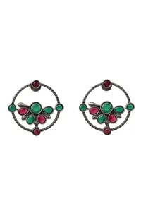 Red & Green Kundan Circular Studs image 3