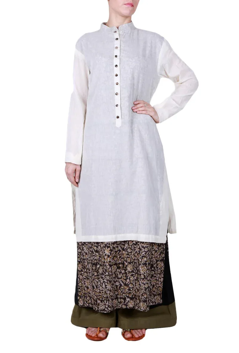 Kalamkari white layered Kurta
