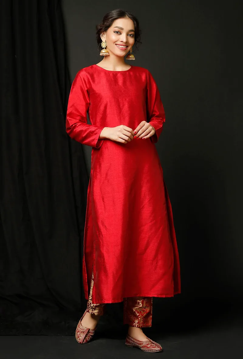 Maroon Raw Silk Kurta