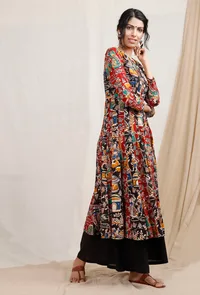 Set of 2: Three print kalamkari Kurta and Black Pallazos image 1