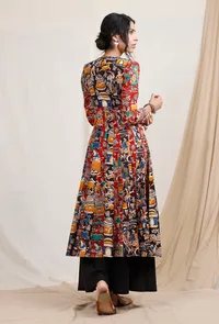 Set of 2: Three print kalamkari Kurta and Black Pallazos image 2