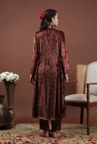 Set Of 2: Saima Rust Velvet Tilla Embroidered Phiran & Pants image 4