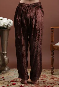 Set Of 2: Saima Rust Velvet Tilla Embroidered Phiran & Pants image 6