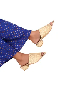 Beige Brocade Block Heels image 1