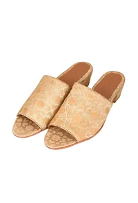 Beige Brocade Block Heels image 2